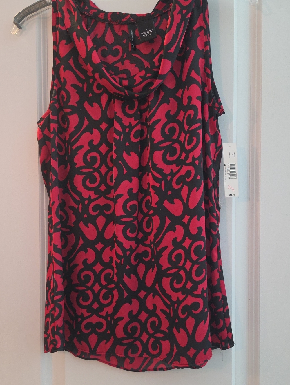 New Directions Red & Black Patterned Sleeveless Cowl Neck Top...New No Smoke